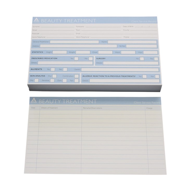Agenda Beauty Client Record Cards - 100 Pack