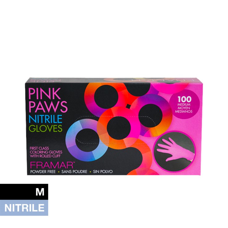Framar Pink Paws Nitrile Hair Coloring Gloves Medium - 100 Pack