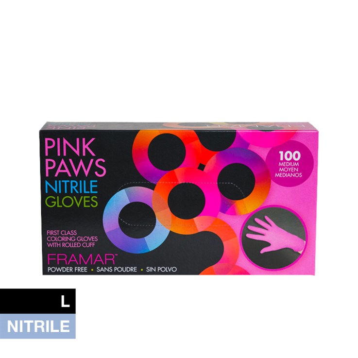 Framar Pink Paws Nitrile Hair Coloring Gloves Large - 100 Pack