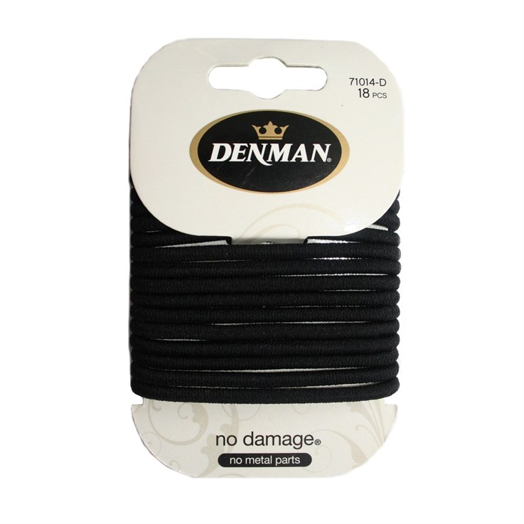 Denman 4mm Large Black Elastics - 18pk