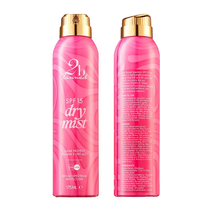 2b Tanned SPF15 Clear Dry Mist Spray Aerosol 175ml