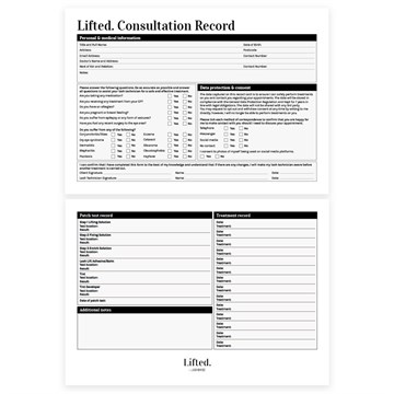 LashBase Lifted. Client Record and Consultation Cards