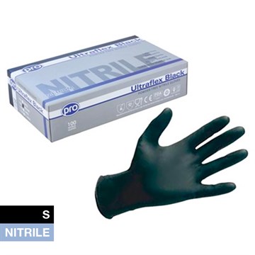 Pro Black Nitrile Gloves P/F Small - 100 box