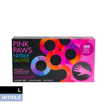 Framar Pink Paws Nitrile Hair Coloring Gloves Large - 100 Pack