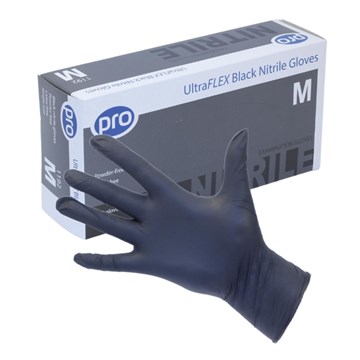 Pro Black Nitrile Gloves P/F Medium -  100 box