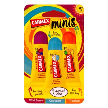 Carmex Lip Balm Minis - 3 Pack Wild Berry / Cup Cake / Tropical